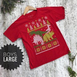 [Fifth Sun] Dinosaur Christmas Graphic Tee Shirt Size L Large Boys Top T-Shirt